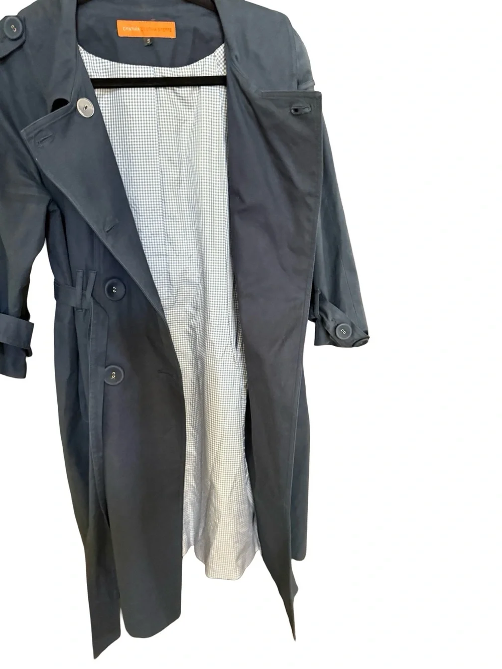 Cynthia Steffe Navy Blue Double Breasted Trench Coat Small Peter Pan Collar